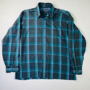 Editions by Van Heusen Mens Large Long Sleeve Plaid Button Down Shirt Teal Grey